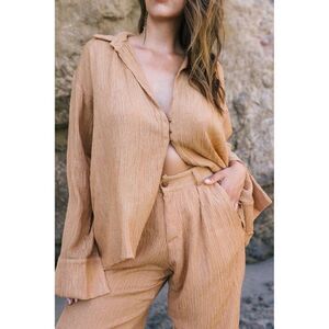 NWT Savannah Morrow Avisa Blouse in Sandstone Brown XXL Long Sleeve Open Front